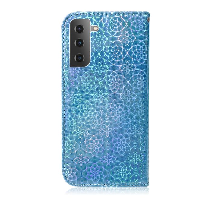 Samsung Galaxy S21+ Hülle - Blumenmuster Leder Bookcover - blau
