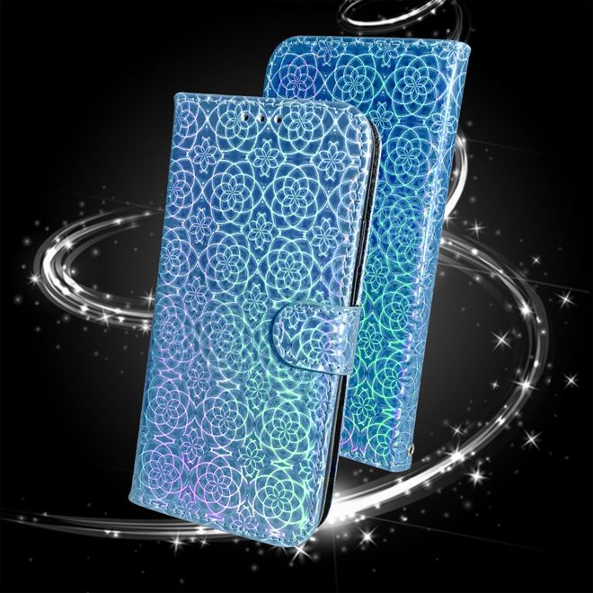 Samsung Galaxy S21+ Hülle - Blumenmuster Leder Bookcover - blau