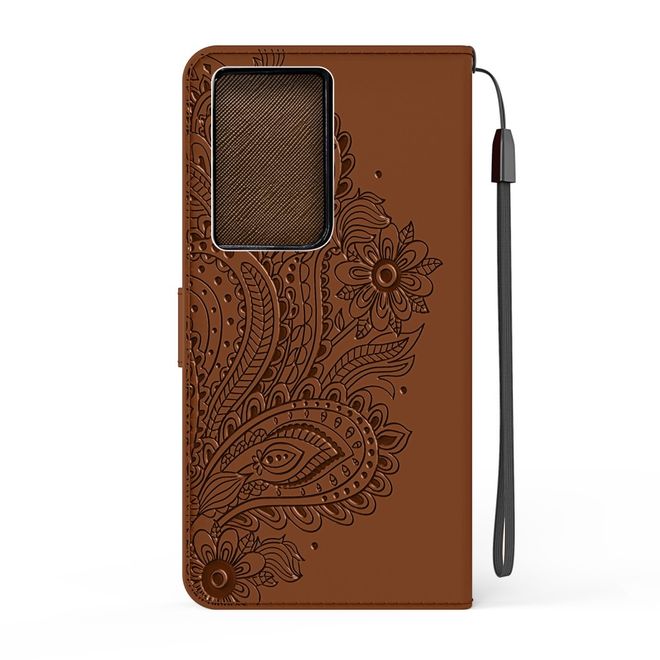 Samsung Galaxy S21 Ultra Hülle - Bookcover mit Blumenmuster - braun