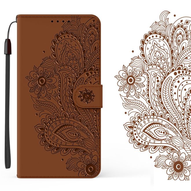 Samsung Galaxy S21 Ultra Hülle - Bookcover mit Blumenmuster - braun