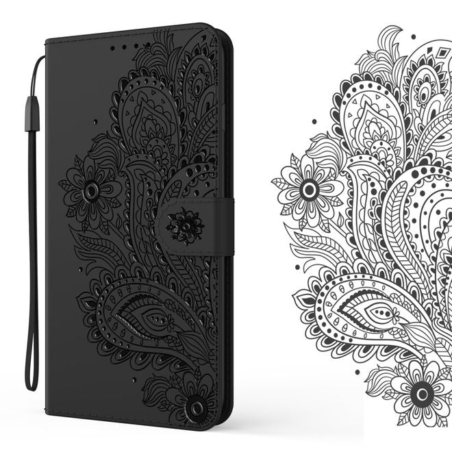 Samsung Galaxy S21+ Hülle - Bookcover mit Blumenmuster - schwarz