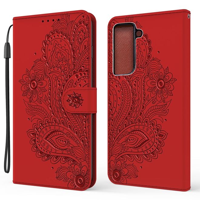 Samsung Galaxy S21+ Hülle - Bookcover mit Blumenmuster - rot