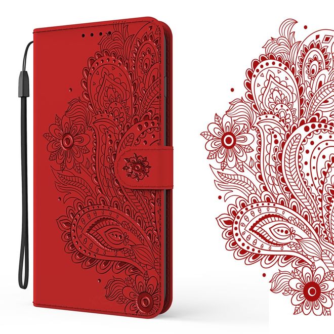 Samsung Galaxy S21+ Hülle - Bookcover mit Blumenmuster - rot
