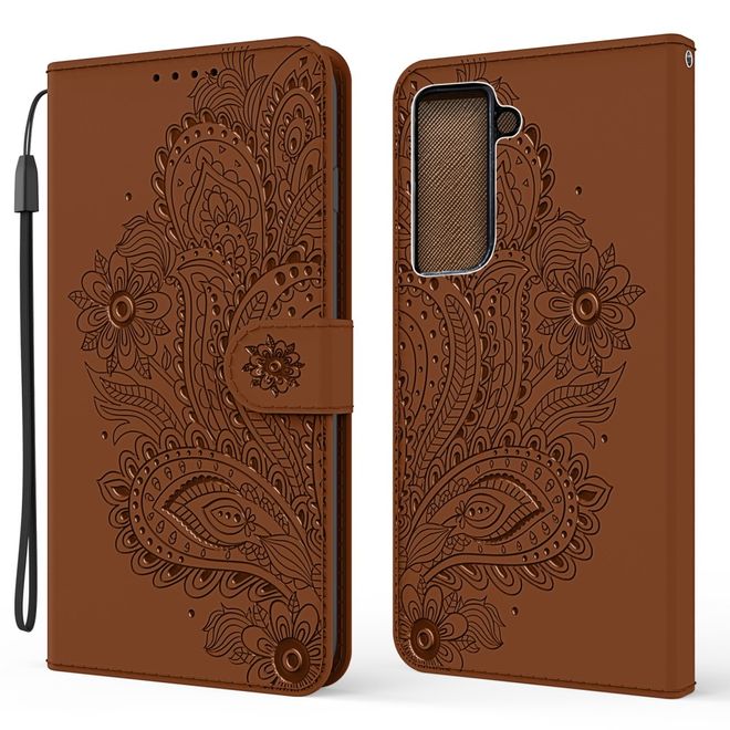 Samsung Galaxy S21+ Hülle - Bookcover mit Blumenmuster - braun