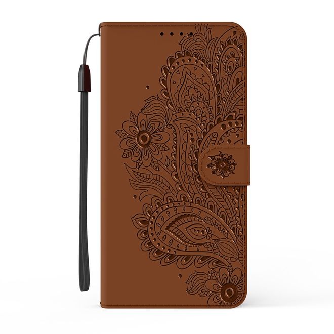 Samsung Galaxy S21+ Hülle - Bookcover mit Blumenmuster - braun