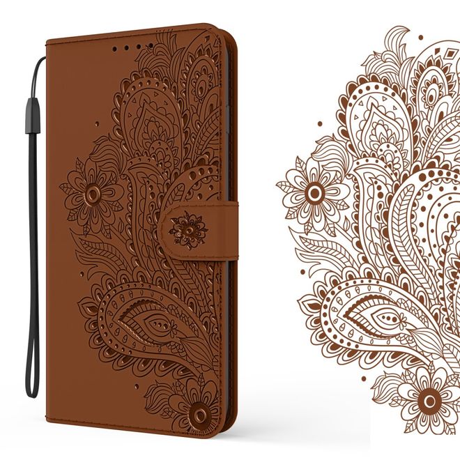 Samsung Galaxy S21+ Hülle - Bookcover mit Blumenmuster - braun