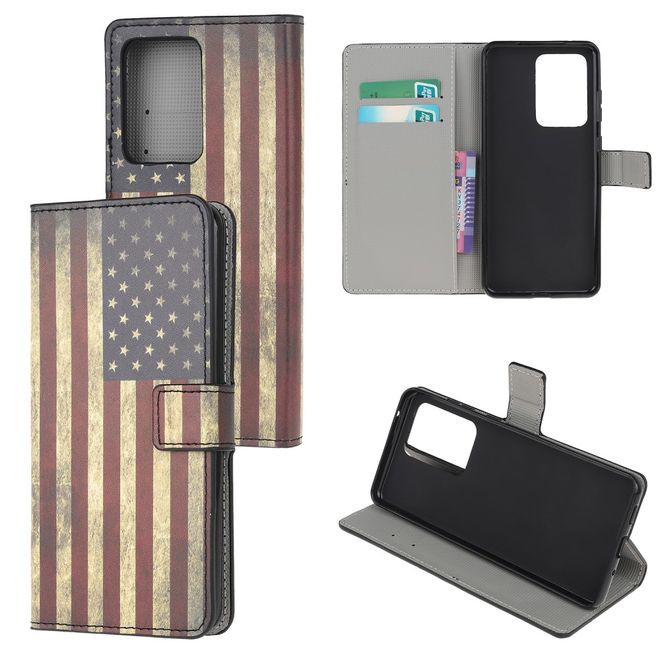 Samsung Galaxy S21 Ultra Handy Hülle - Leder Bookcover Image Series - Retro USA Flagge