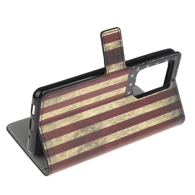 Samsung Galaxy S21 Ultra Handy Hülle - Leder Bookcover Image Series - Retro USA Flagge