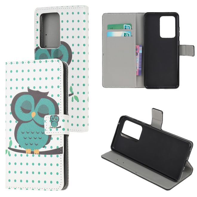 Samsung Galaxy S21 Ultra Handy Hülle - Leder Bookcover Image Series - grüne Eule