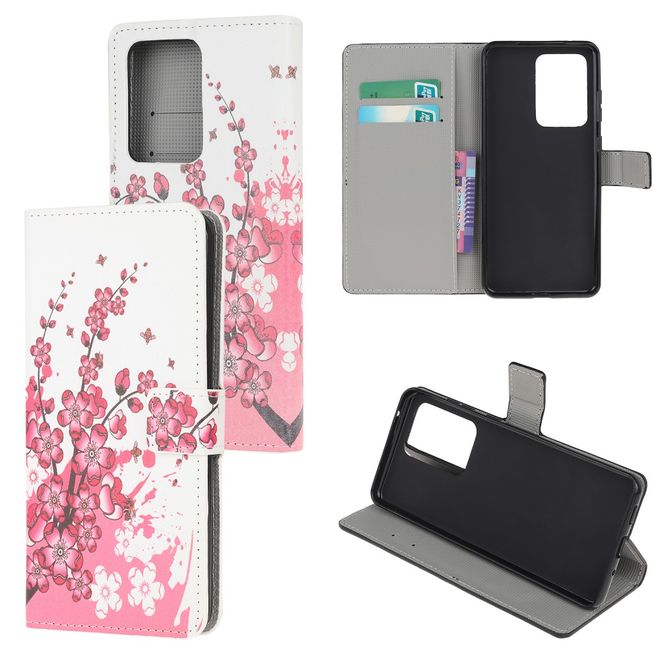 Samsung Galaxy S21 Ultra Handy Hülle - Leder Bookcover Image Series - pinke Blumen