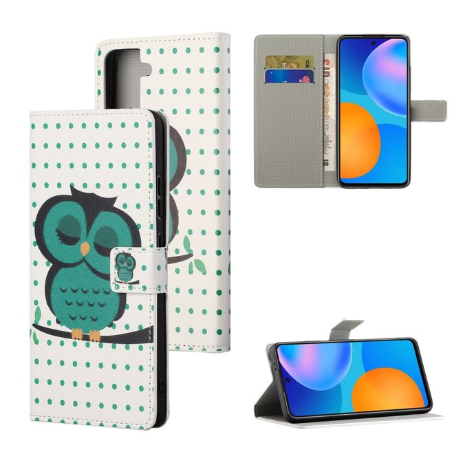 Samsung Galaxy S21+ Handy Hülle - Leder Bookcover Image Series - grüne Eule