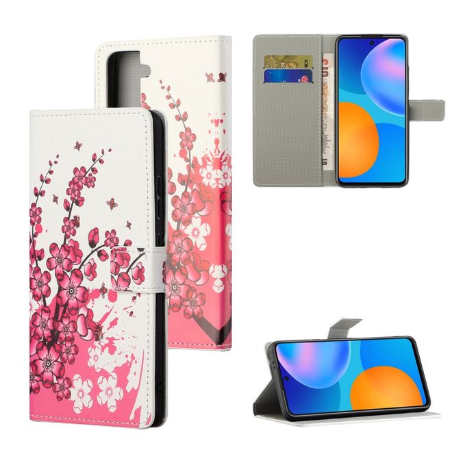 Samsung Galaxy S21+ Handy Hülle - Leder Bookcover Image Series - pinke Blumen