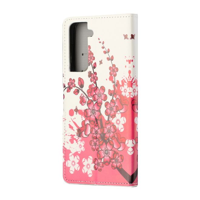 Samsung Galaxy S21+ Handy Hülle - Leder Bookcover Image Series - pinke Blumen