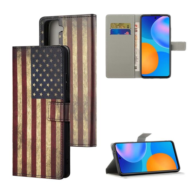 Samsung Galaxy S21+ Handy Hülle - Leder Bookcover Image Series - Retro USA Flagge