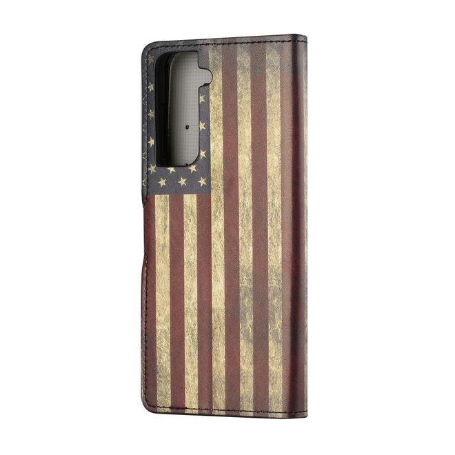 Samsung Galaxy S21+ Handy Hülle - Leder Bookcover Image Series - Retro USA Flagge