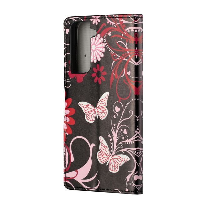 Samsung Galaxy S21+ Handy Hülle - Leder Bookcover Image Series - Schmetterlinge und Blumen