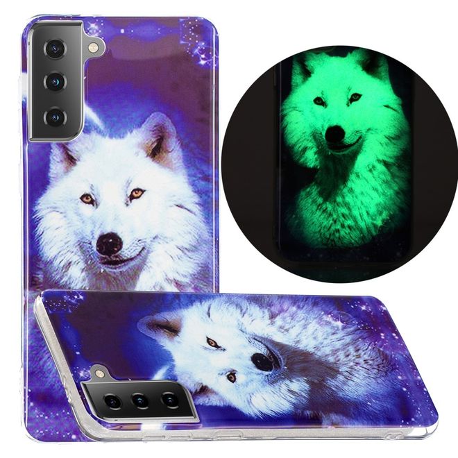 Samsung Galaxy S21 Handyhülle - fluoreszierendes Softcase - weisser Wolf