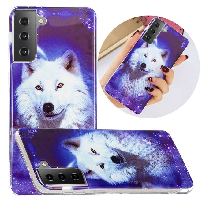 Samsung Galaxy S21 Handyhülle - fluoreszierendes Softcase - weisser Wolf