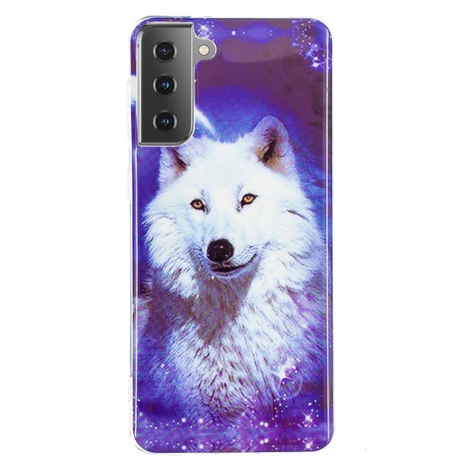 Samsung Galaxy S21 Handyhülle - fluoreszierendes Softcase - weisser Wolf