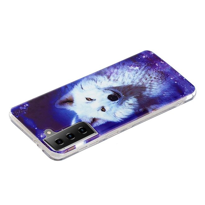 Samsung Galaxy S21 Handyhülle - fluoreszierendes Softcase - weisser Wolf