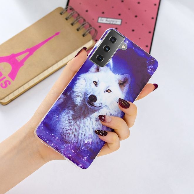 Samsung Galaxy S21 Handyhülle - fluoreszierendes Softcase - weisser Wolf