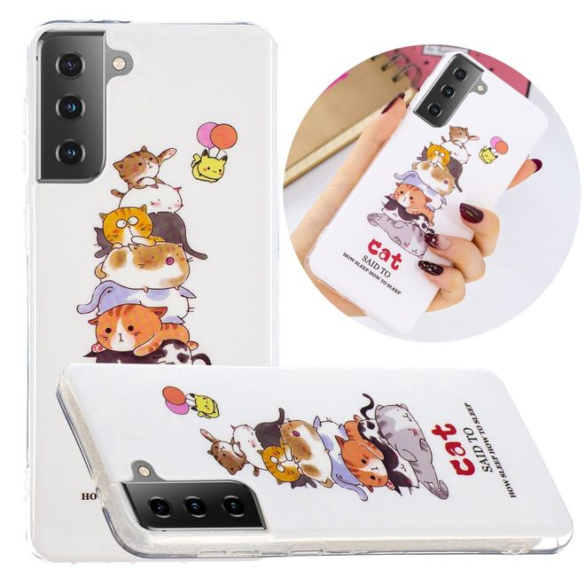 Samsung Galaxy S21 Handyhülle - fluoreszierendes Softcase - Katzen