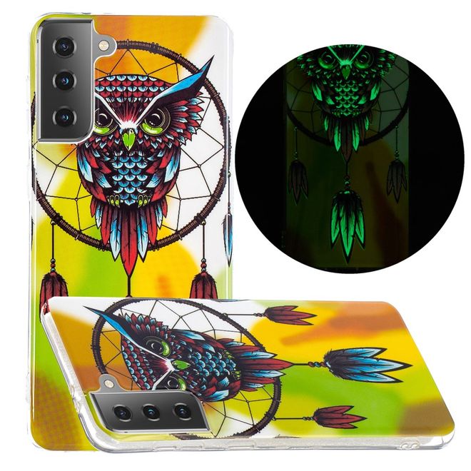 Samsung Galaxy S21 Handyhülle - fluoreszierendes Softcase - Eulen Traumfänger