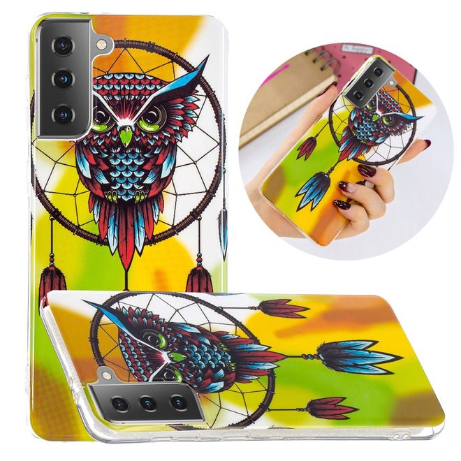 Samsung Galaxy S21 Handyhülle - fluoreszierendes Softcase - Eulen Traumfänger