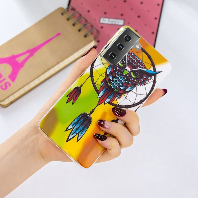 Samsung Galaxy S21 Handyhülle - fluoreszierendes Softcase - Eulen Traumfänger