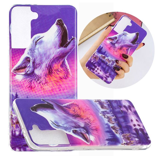 Samsung Galaxy S21+ Handyhülle - fluoreszierendes Softcase - heulender Wolf