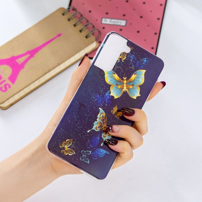 Samsung Galaxy S21+ Handyhülle - fluoreszierendes Softcase - goldener Schmetterling