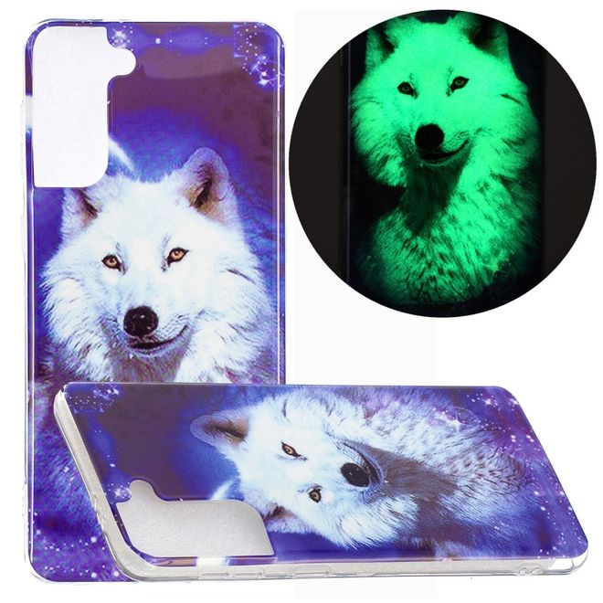 Samsung Galaxy S21+ Handyhülle - fluoreszierendes Softcase - weisser Wolf