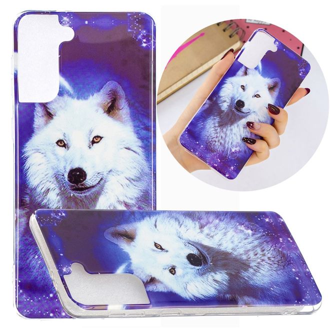 Samsung Galaxy S21+ Handyhülle - fluoreszierendes Softcase - weisser Wolf
