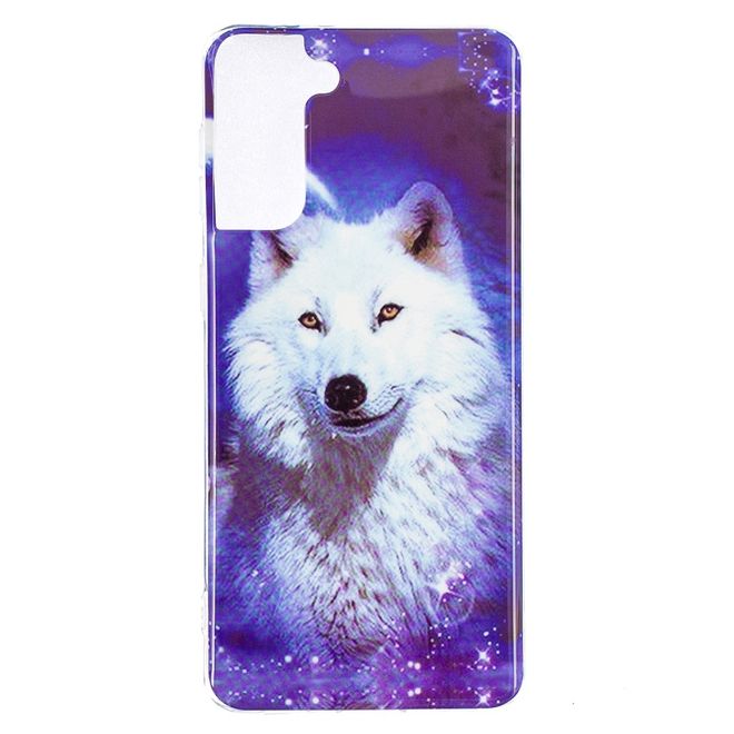 Samsung Galaxy S21+ Handyhülle - fluoreszierendes Softcase - weisser Wolf