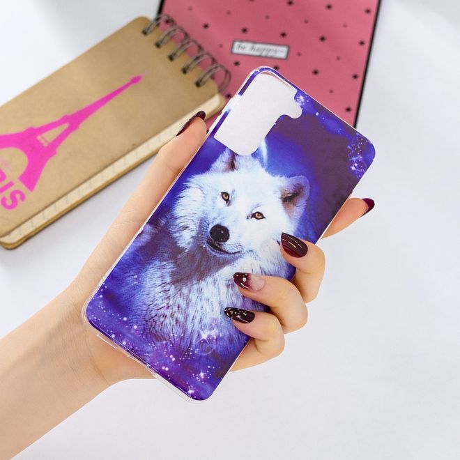 Samsung Galaxy S21+ Handyhülle - fluoreszierendes Softcase - weisser Wolf