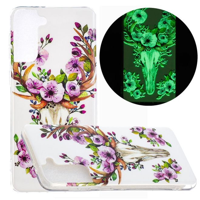 Samsung Galaxy S21+ Handyhülle - fluoreszierendes Softcase - Blumen Elch