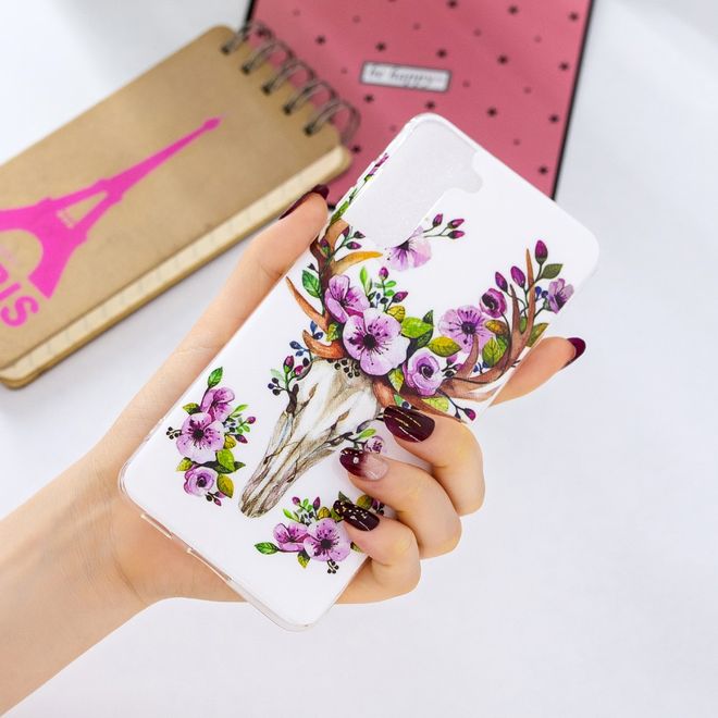 Samsung Galaxy S21+ Handyhülle - fluoreszierendes Softcase - Blumen Elch