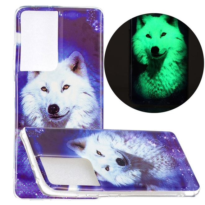 Samsung Galaxy S21 Ultra Handyhülle - fluoreszierendes Softcase - weisser Wolf