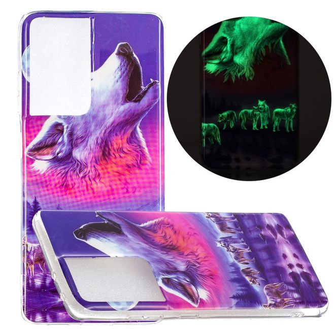 Samsung Galaxy S21 Ultra Handyhülle - fluoreszierendes Softcase - heulender Wolf