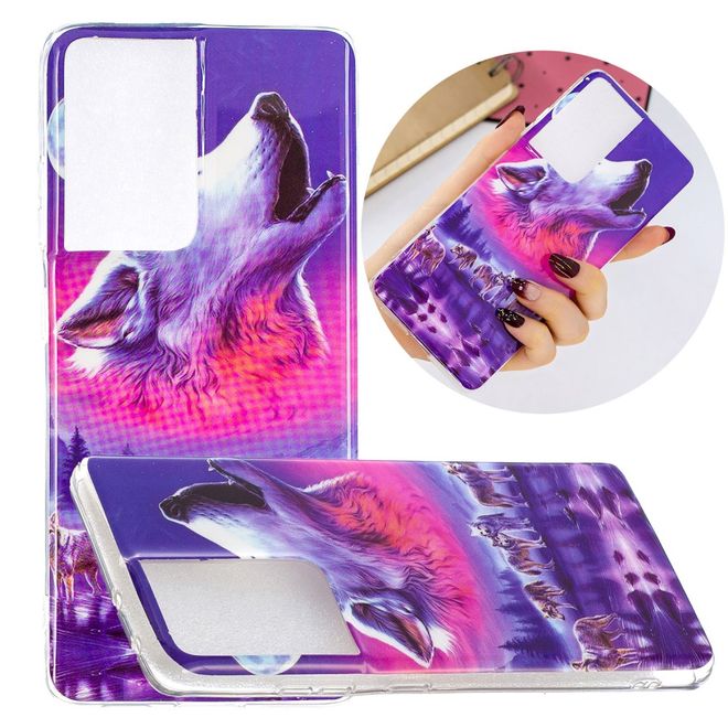 Samsung Galaxy S21 Ultra Handyhülle - fluoreszierendes Softcase - heulender Wolf