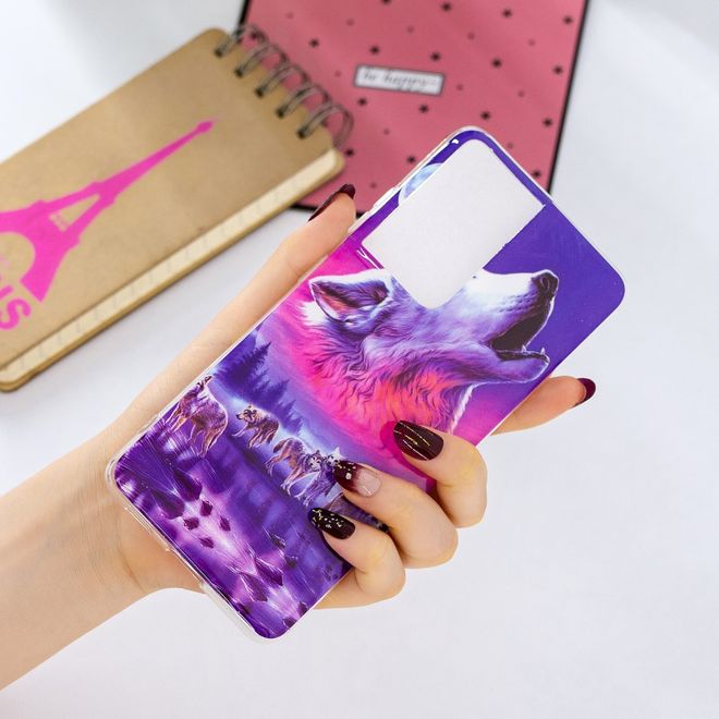 Samsung Galaxy S21 Ultra Handyhülle - fluoreszierendes Softcase - heulender Wolf