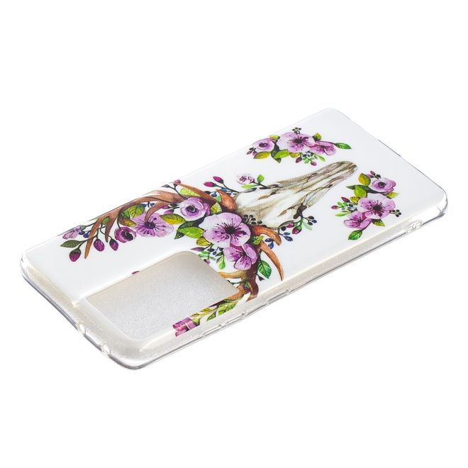 Samsung Galaxy S21 Ultra Handyhülle - fluoreszierendes Softcase - Blumen Elch