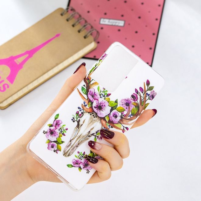 Samsung Galaxy S21 Ultra Handyhülle - fluoreszierendes Softcase - Blumen Elch