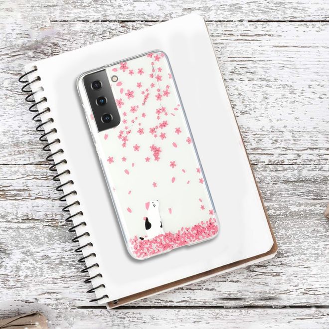 Samsung Galaxy S21 Handyhülle - Softcase Image Plastik Series - Katze und Blumen