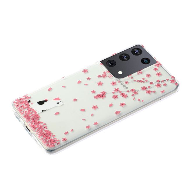 Samsung Galaxy S21 Ultra Handyhülle - Softcase Image Plastik Series - Katze und Blumen