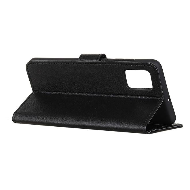 LG K52 / K62 Phone Case - Litchi Leather Bookcover Series - Black
