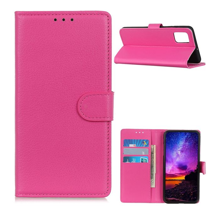 LG K52 / K62 Phone Case - Litchi Leather Bookcover Series - Pink