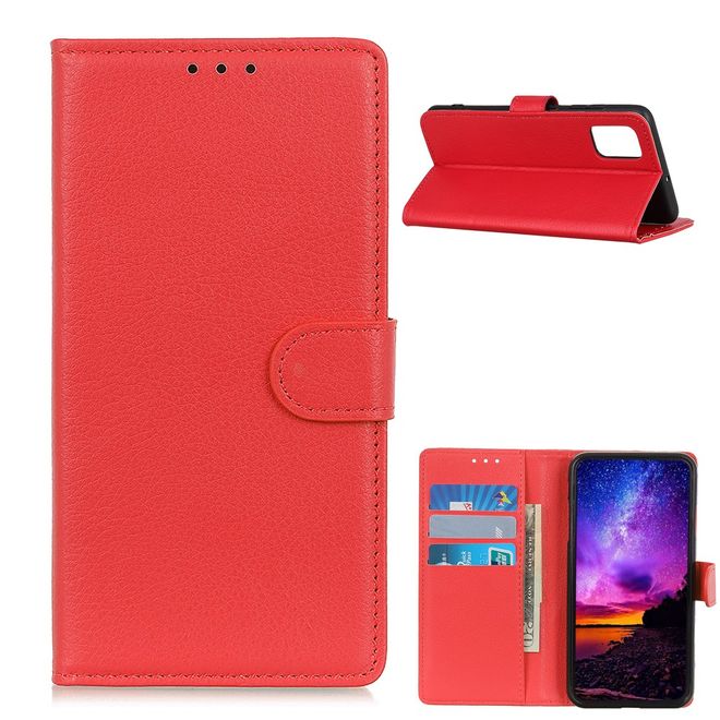 LG K52 / K62 Phone Case - Litchi Leather Bookcover Series - red