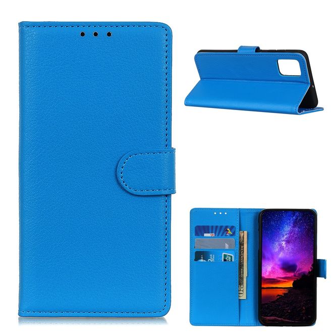 LG K52 / K62 Phone Case - Litchi Leather Bookcover Series - Blue