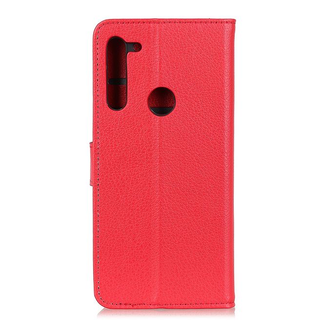 Motorola One Fusion Plus Handy Hülle - Litchi Leder Bookcover Series - rot